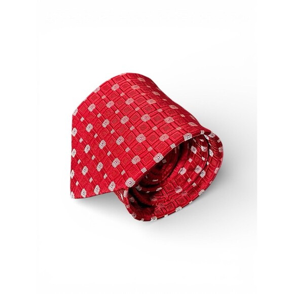 Valentino Other - Valentino 100% Silk Tie Red White Geometric Square Grid Italy Classic Luxury